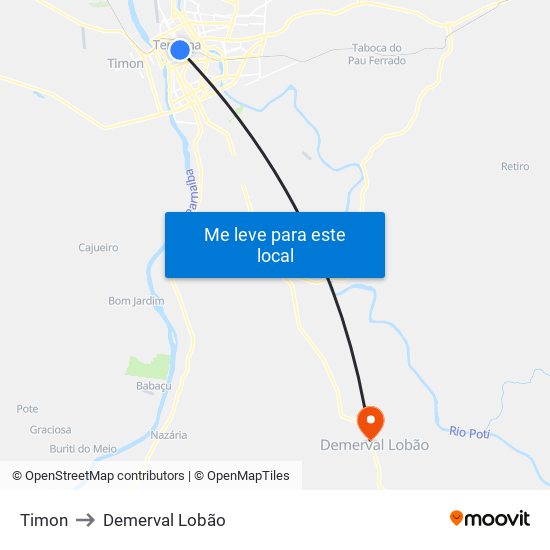 Timon to Demerval Lobão map