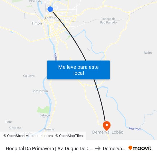 Hospital Da Primavera | Av. Duque De Caxias - Sentido Centro to Demerval Lobão map