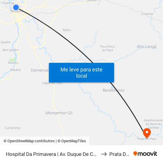 Hospital Da Primavera | Av. Duque De Caxias - Sentido Centro to Prata Do Piauí map