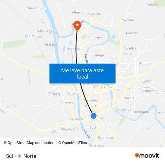 Sul to Norte map