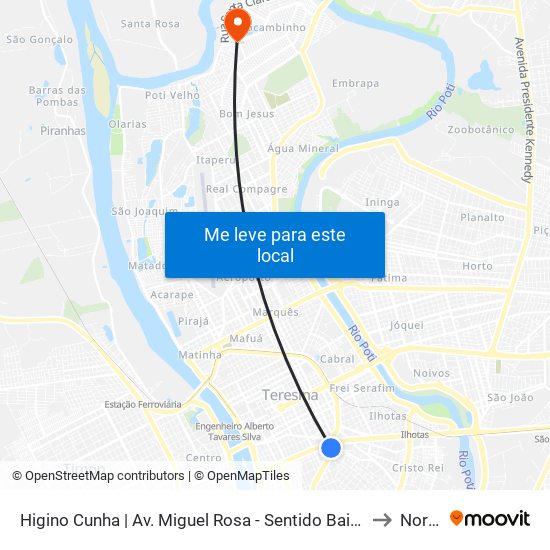 Higino Cunha | Av. Miguel Rosa - Sentido Bairro to Norte map