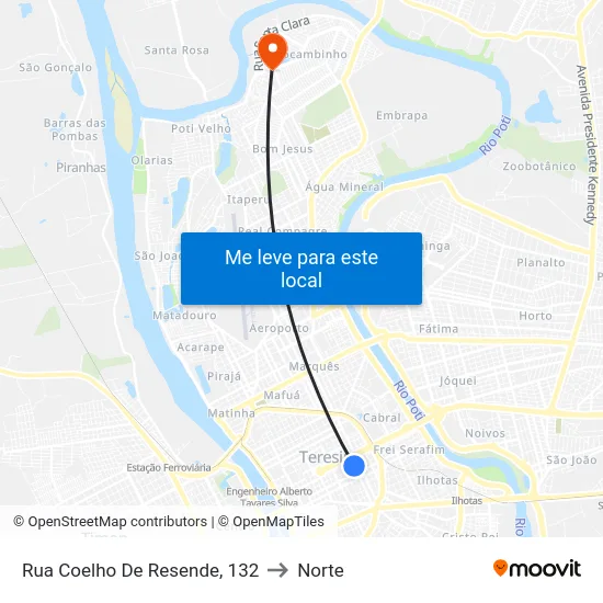 Rua Coelho De Resende, 132 to Norte map
