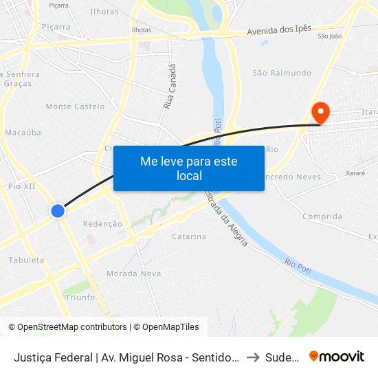 Justiça Federal | Av. Miguel Rosa - Sentido Bairro to Sudeste map