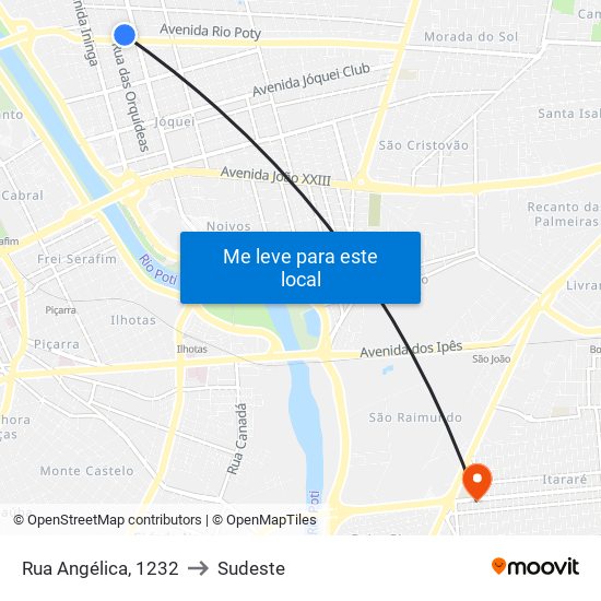 Rua Angélica, 1232 to Sudeste map