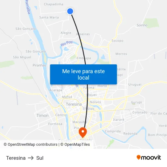 Teresina to Sul map