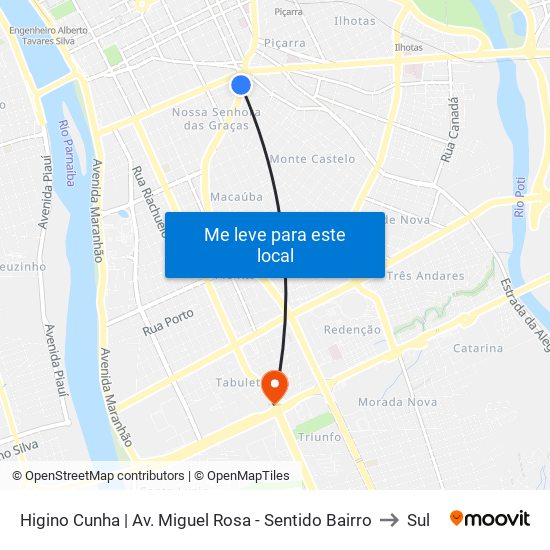 Higino Cunha | Av. Miguel Rosa - Sentido Bairro to Sul map