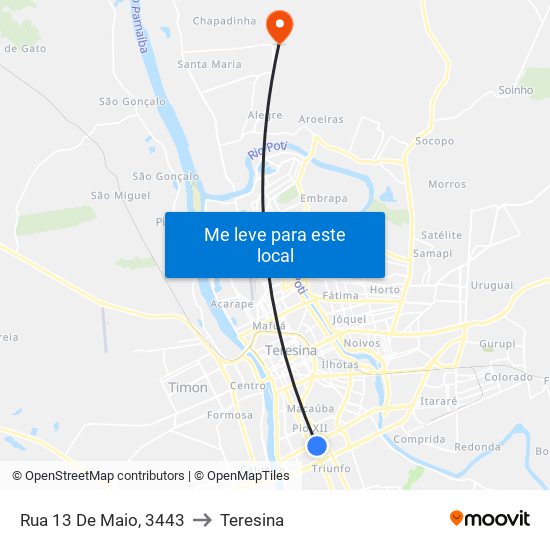 Rua 13 De Maio, 3443 to Teresina map