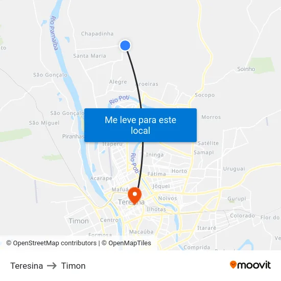 Teresina to Timon map