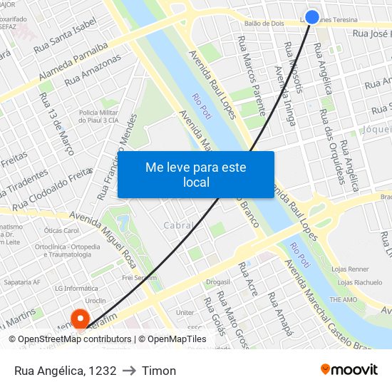 Rua Angélica, 1232 to Timon map
