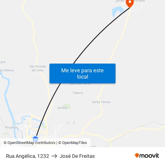 Rua Angélica, 1232 to José De Freitas map