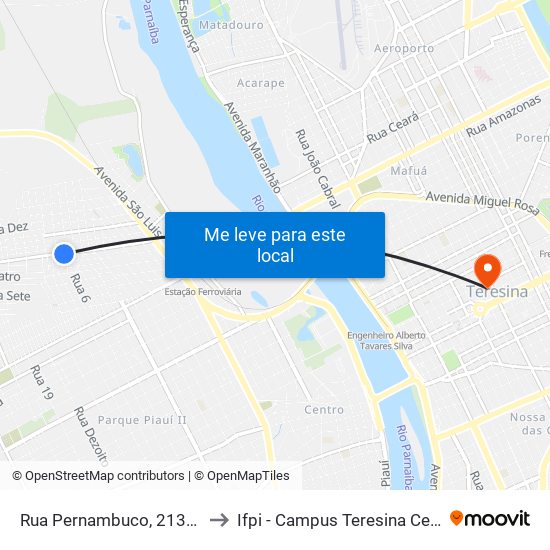 Rua Pernambuco, 213-223 to Ifpi - Campus Teresina Central map