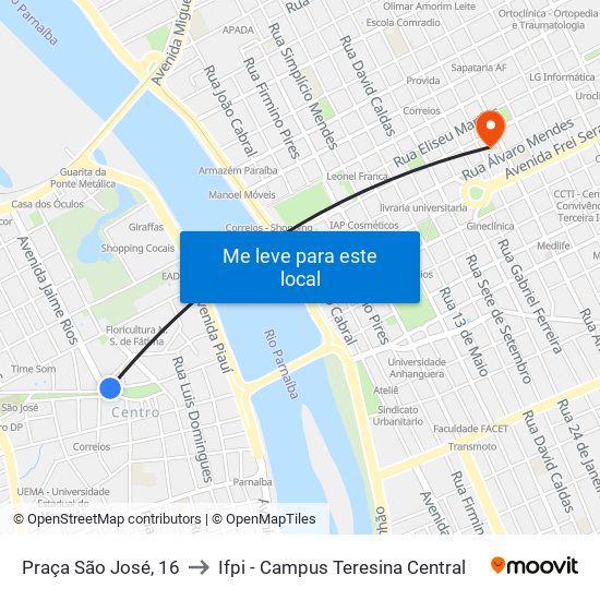 Praça São José, 16 to Ifpi - Campus Teresina Central map