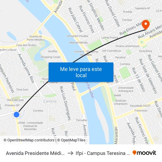 Avenida Presidente Médici, 8211 to Ifpi - Campus Teresina Central map