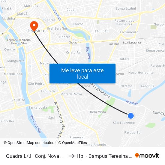 Quadra L/J | Conj. Nova Alegria II to Ifpi - Campus Teresina Central map