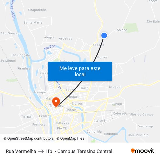 Rua Vermelha to Ifpi - Campus Teresina Central map