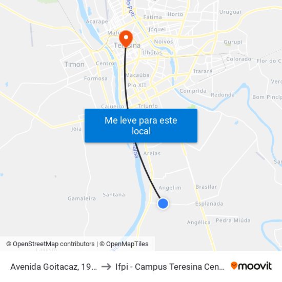 Avenida Goitacaz, 1906 to Ifpi - Campus Teresina Central map