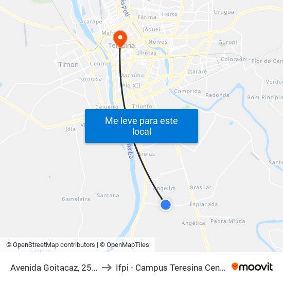 Avenida Goitacaz, 2513 to Ifpi - Campus Teresina Central map