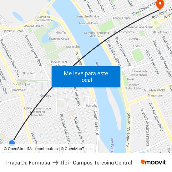 Praça Da Formosa to Ifpi - Campus Teresina Central map