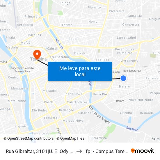 Rua Gibraltar, 3101|U. E. Odylo De Brito Ramos to Ifpi - Campus Teresina Central map