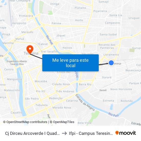 Cj Dirceu Arcoverde I Quadra 134 , 20 to Ifpi - Campus Teresina Central map