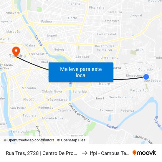 Rua Tres, 2728 | Centro De Produção Do Monte Horebe to Ifpi - Campus Teresina Central map