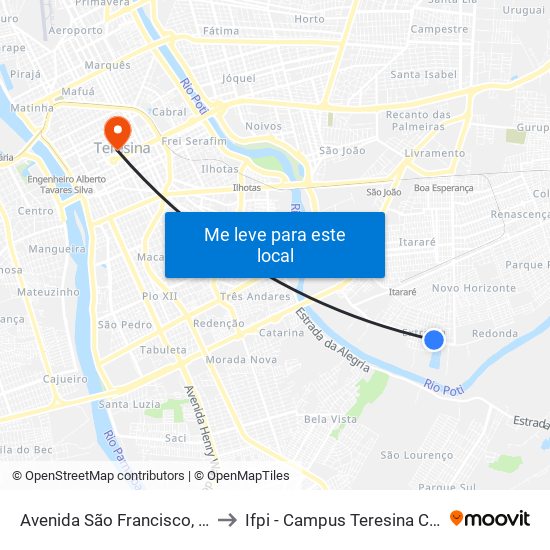 Avenida São Francisco, 3879 to Ifpi - Campus Teresina Central map