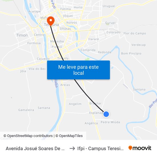 Avenida Josué Soares De Oliveira, 330 to Ifpi - Campus Teresina Central map