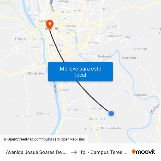 Avenida Josué Soares De Oliveira, 400 to Ifpi - Campus Teresina Central map