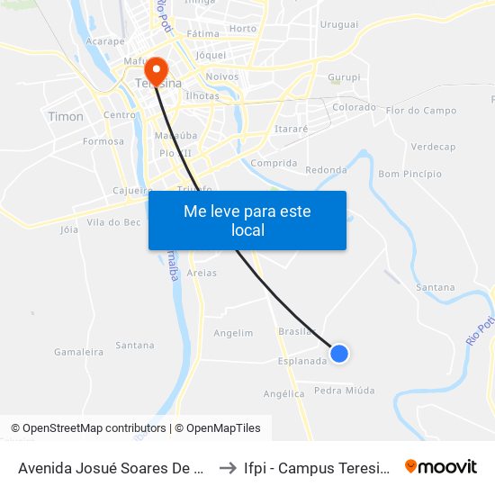 Avenida Josué Soares De Oliveira, 841 to Ifpi - Campus Teresina Central map