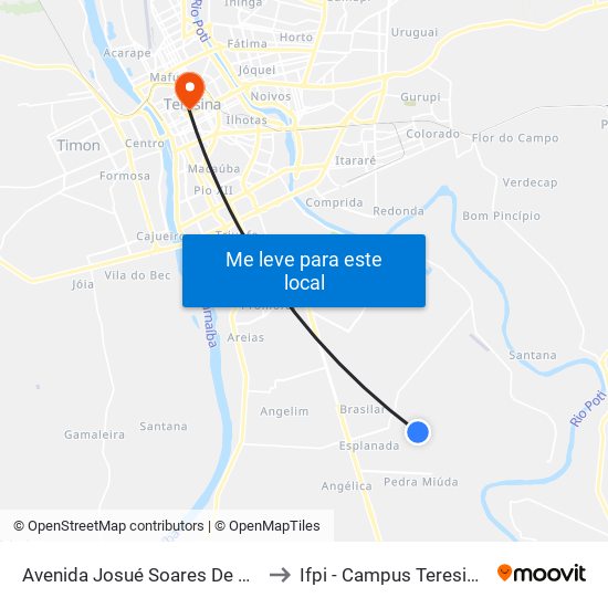 Avenida Josué Soares De Oliveira, 581 to Ifpi - Campus Teresina Central map