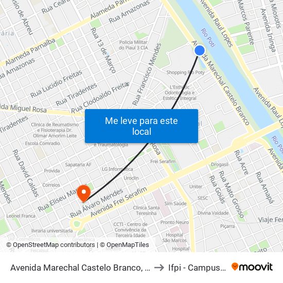 Avenida Marechal Castelo Branco, 1424 | Oposto Ao Shopping Rio Poty to Ifpi - Campus Teresina Central map
