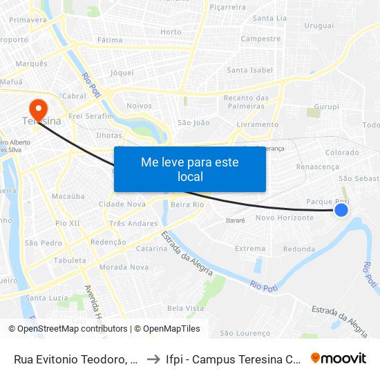 Rua Evitonio Teodoro, 4299 to Ifpi - Campus Teresina Central map