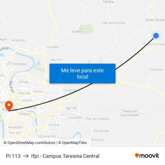 Pi 113 to Ifpi - Campus Teresina Central map