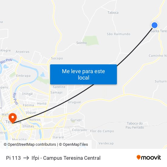 Pi 113 to Ifpi - Campus Teresina Central map