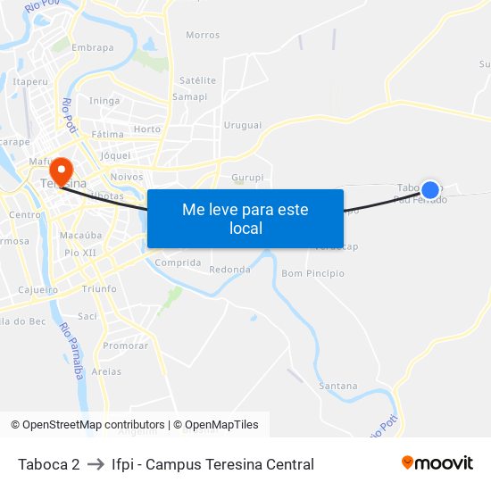 Taboca 2 to Ifpi - Campus Teresina Central map