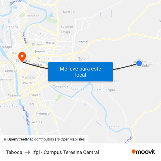 Taboca to Ifpi - Campus Teresina Central map