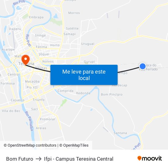 Bom Futuro to Ifpi - Campus Teresina Central map