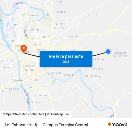 Lot Taboca to Ifpi - Campus Teresina Central map