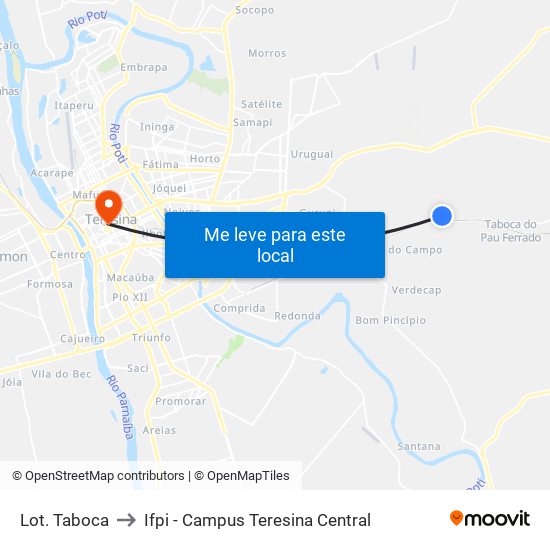 Lot. Taboca to Ifpi - Campus Teresina Central map