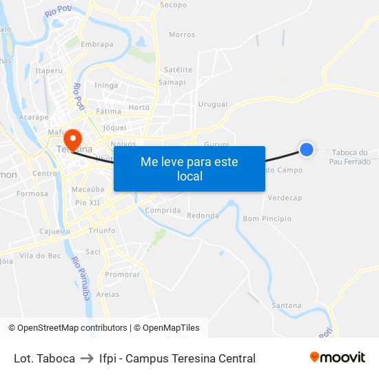 Lot. Taboca to Ifpi - Campus Teresina Central map