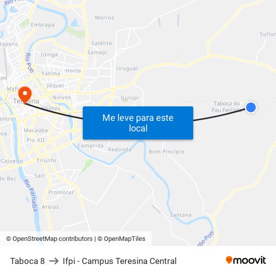 Taboca 8 to Ifpi - Campus Teresina Central map
