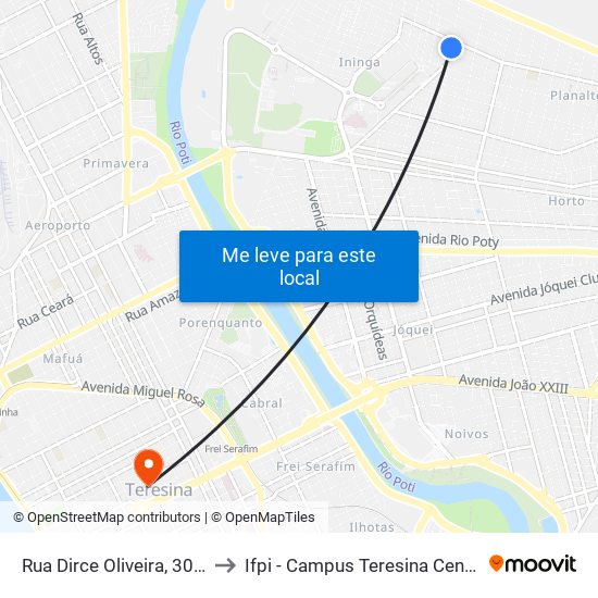 Rua Dirce Oliveira, 3065 to Ifpi - Campus Teresina Central map