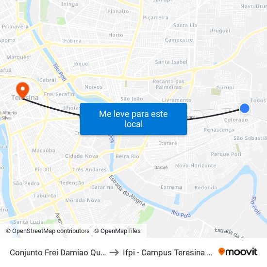 Conjunto Frei Damiao Qu 26, 21 to Ifpi - Campus Teresina Central map