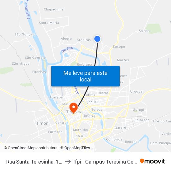 Rua Santa Teresinha, 1211 to Ifpi - Campus Teresina Central map