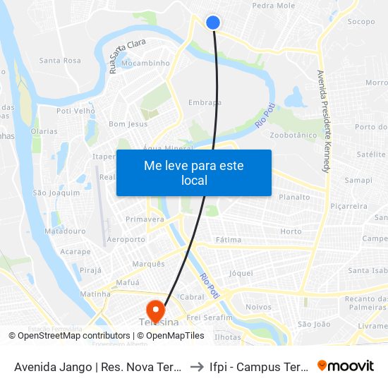 Avenida Jango | Res. Nova Teresina-Quadra 05, 17 to Ifpi - Campus Teresina Central map