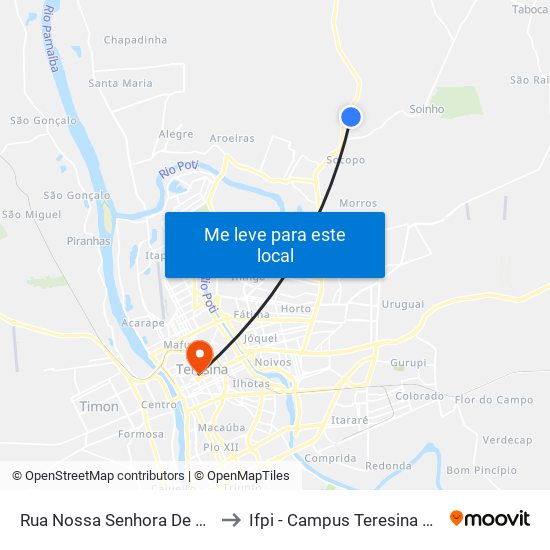 Rua Nossa Senhora De Fátima to Ifpi - Campus Teresina Central map