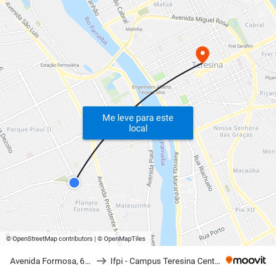 Avenida Formosa, 651 to Ifpi - Campus Teresina Central map