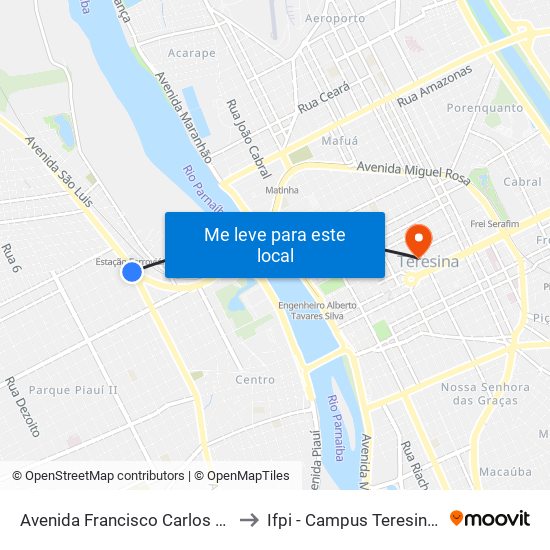 Avenida Francisco Carlos Jansen, 88 to Ifpi - Campus Teresina Central map