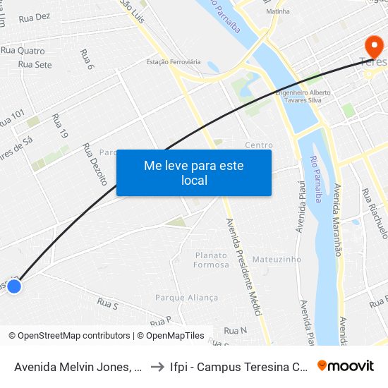 Avenida Melvin Jones, 2102 to Ifpi - Campus Teresina Central map