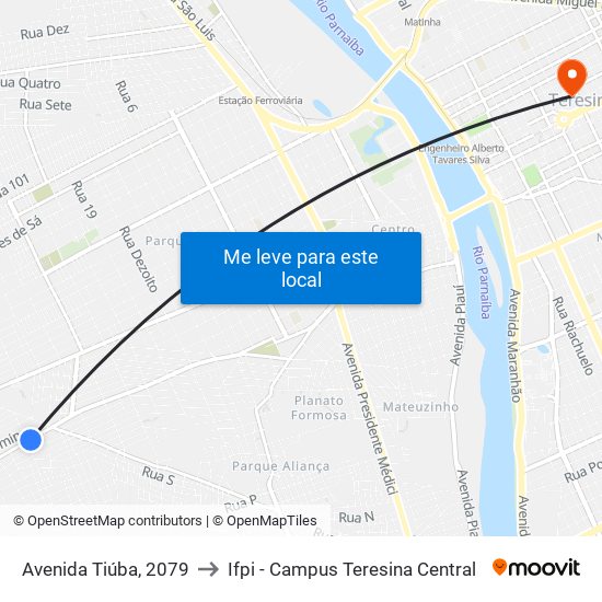 Avenida Tiúba, 2079 to Ifpi - Campus Teresina Central map